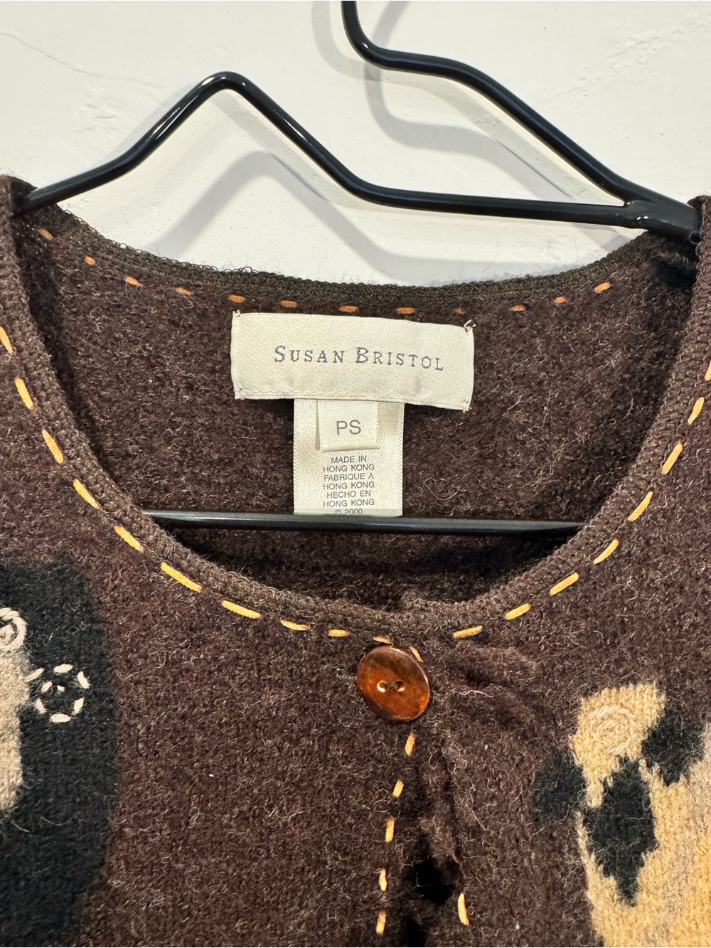 Susan Bristol Brown Wool Vest w Sheep Motifs- Farmhouse Cottage Twee Grandma - Picture 2 of 6